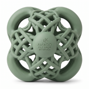 Amado Pet Shop Botanica Woven Lattice Dog Ball - Interactive Green Rubber Puzzle & Chew Toy